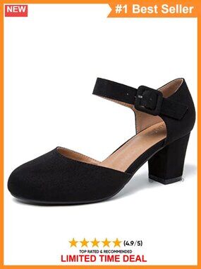Women's Closed Toe Ankle Strap Block Heel Pumps Mary Jane Dress Shoes